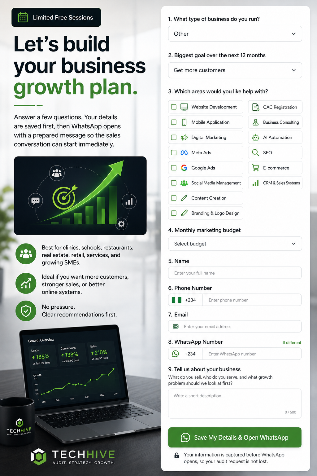 Limited free sessions business growth form preview