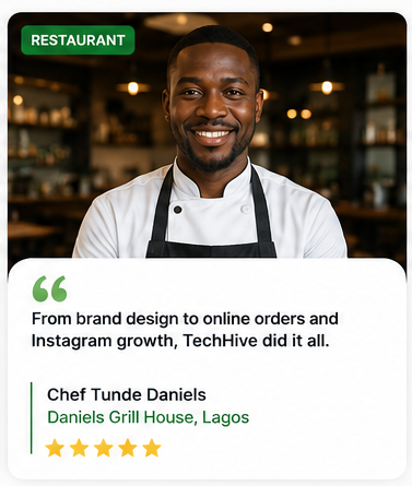 Restaurant testimonial for TechHive